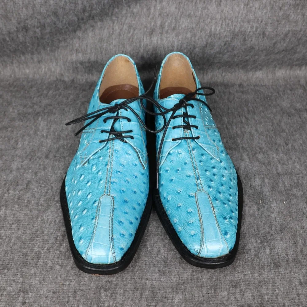 Stacy Adams Shoes Mens Size 7 Blue Ostrich Print Leather Derby Dress 26228